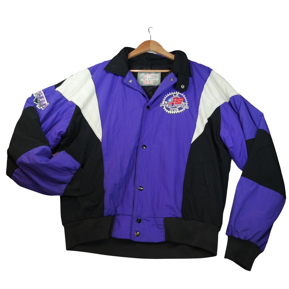 Vintage 1997 Polaris Garments Snowmobile Jacket Purple Black Colorblock XL Mens